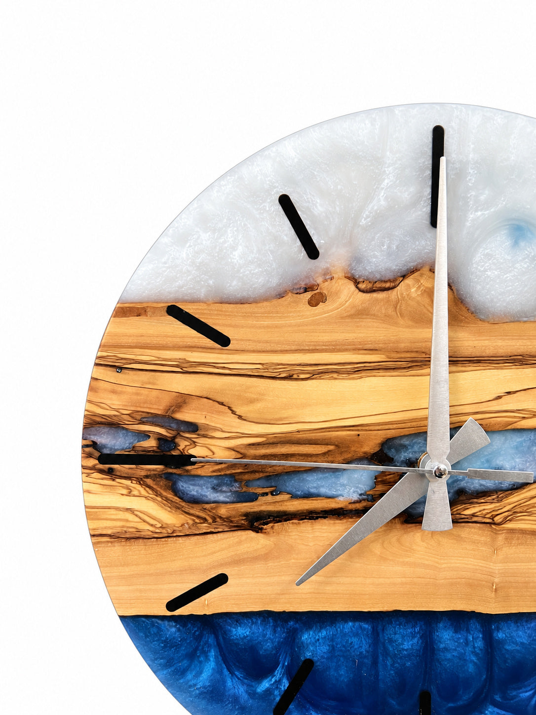 Silver Inlet Olive Wood & Resin Wall Clock — product photograph, view 4