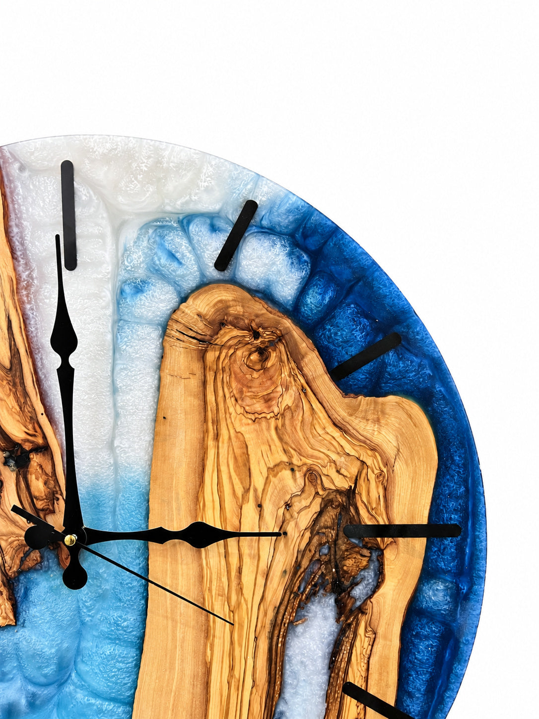 Azure Trio Olive Wood & Resin Wall Clock — product photograph, view 3