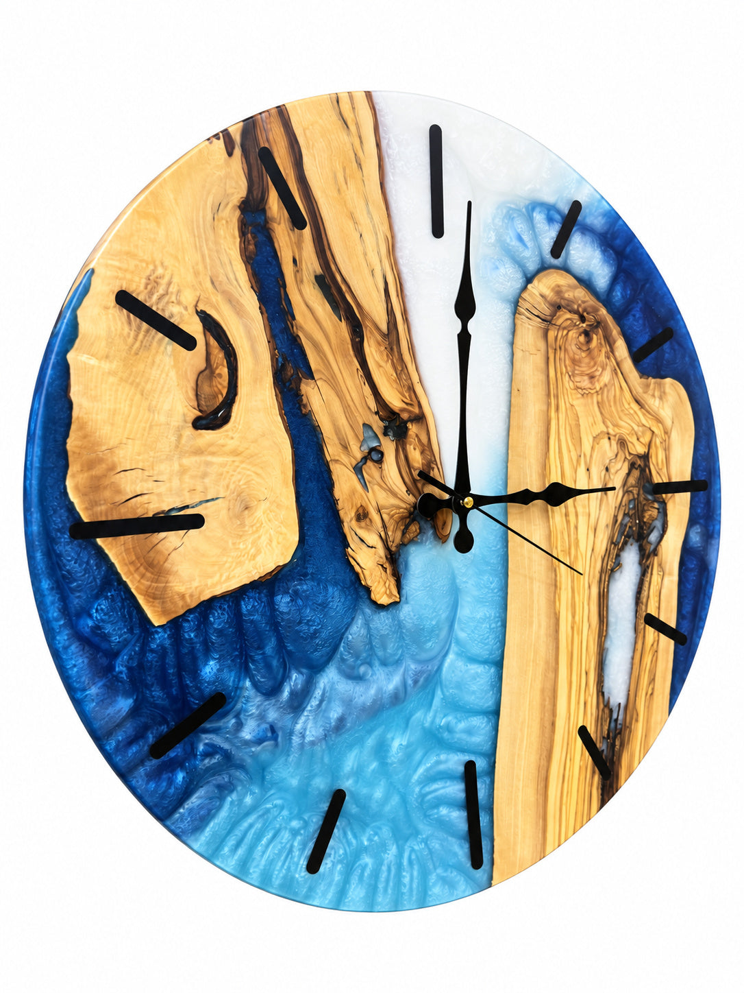 Azure Trio Olive Wood & Resin Wall Clock — product photograph, view 5