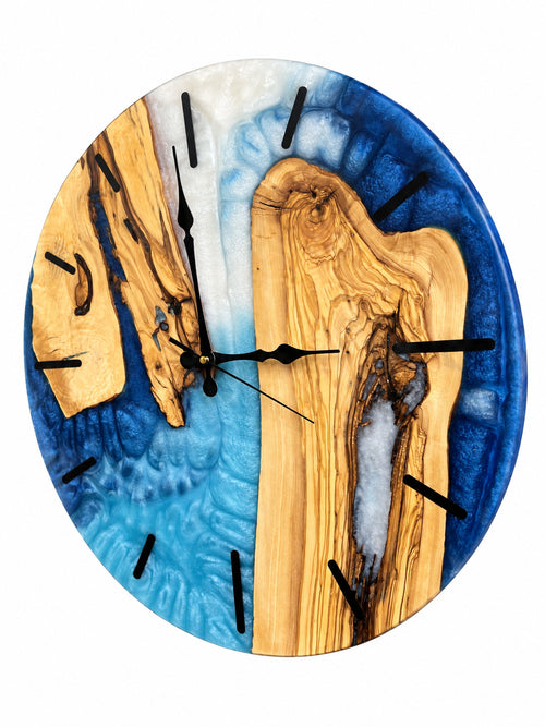 Azure Trio Olive Wood & Resin Wall Clock — product photograph, view 2