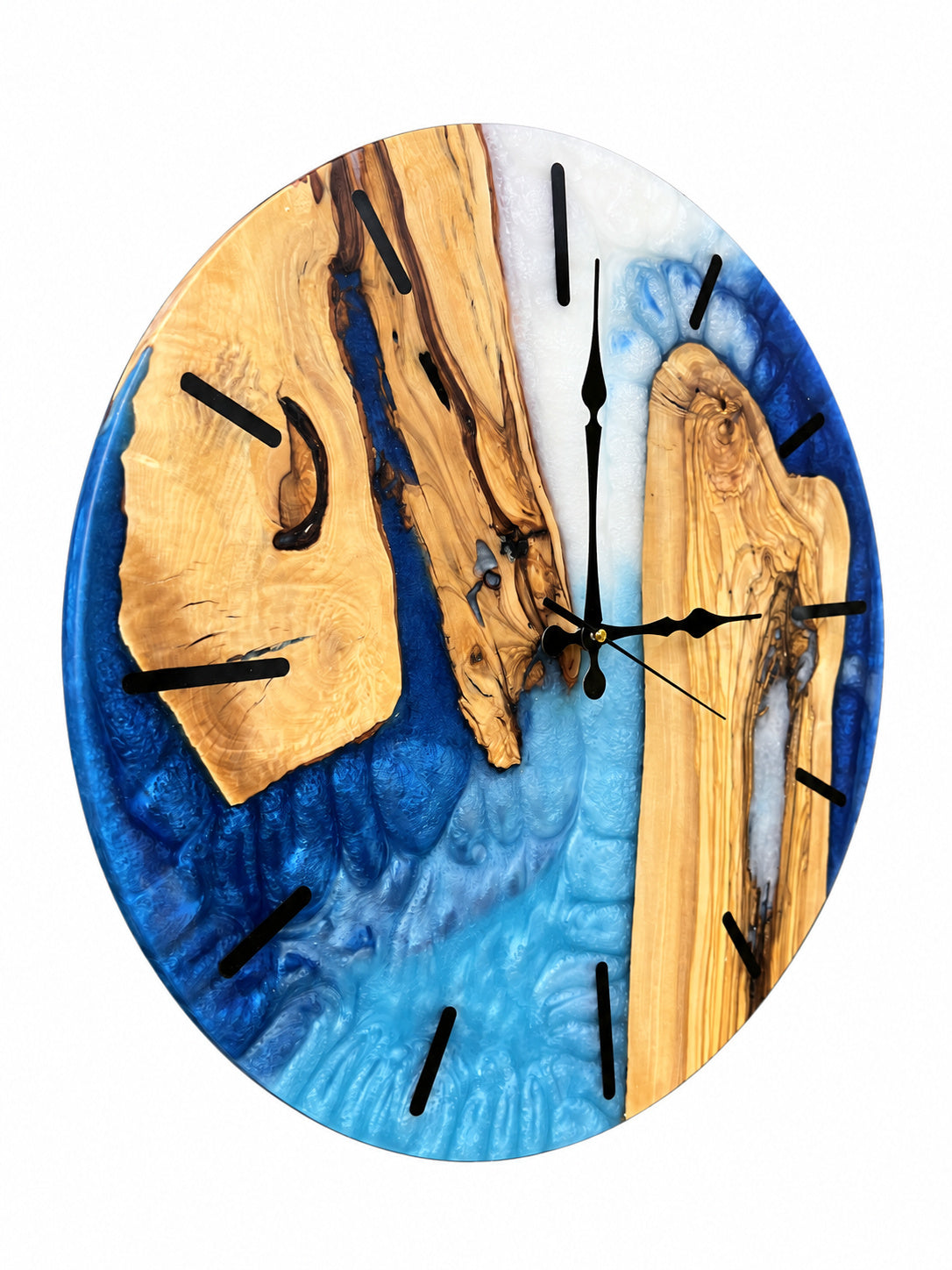 Azure Trio Olive Wood & Resin Wall Clock — product photograph, view 4