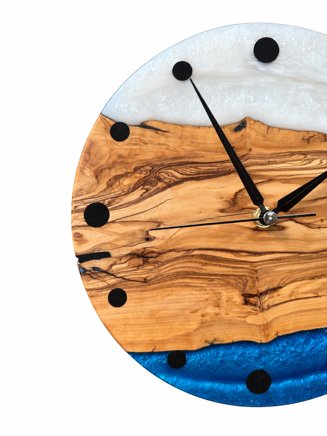 Pearl Horizon Olive Wood & Resin Wall Clock — product photograph, view 3