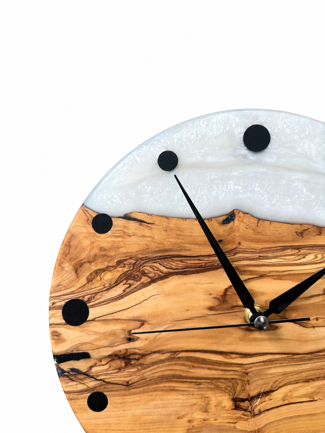 Pearl Horizon Olive Wood & Resin Wall Clock — product photograph, view 6