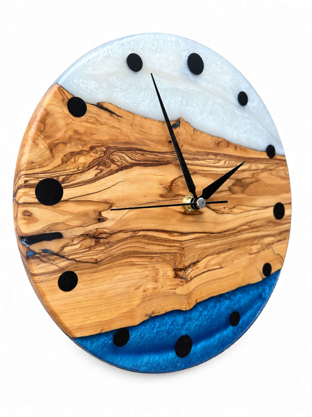 Pearl Horizon Olive Wood & Resin Wall Clock — product photograph, view 2