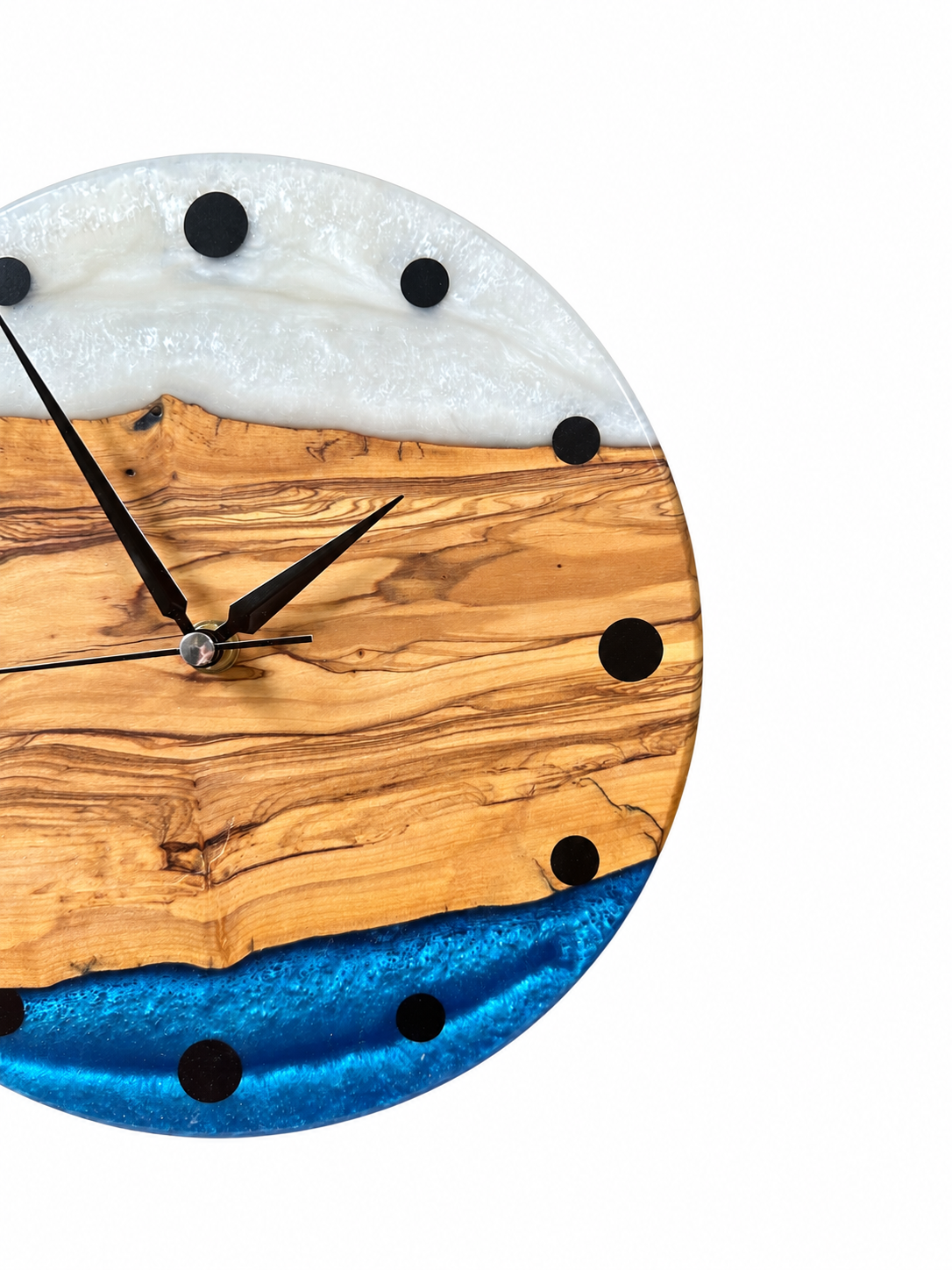 Pearl Horizon Olive Wood & Resin Wall Clock — product photograph, view 5