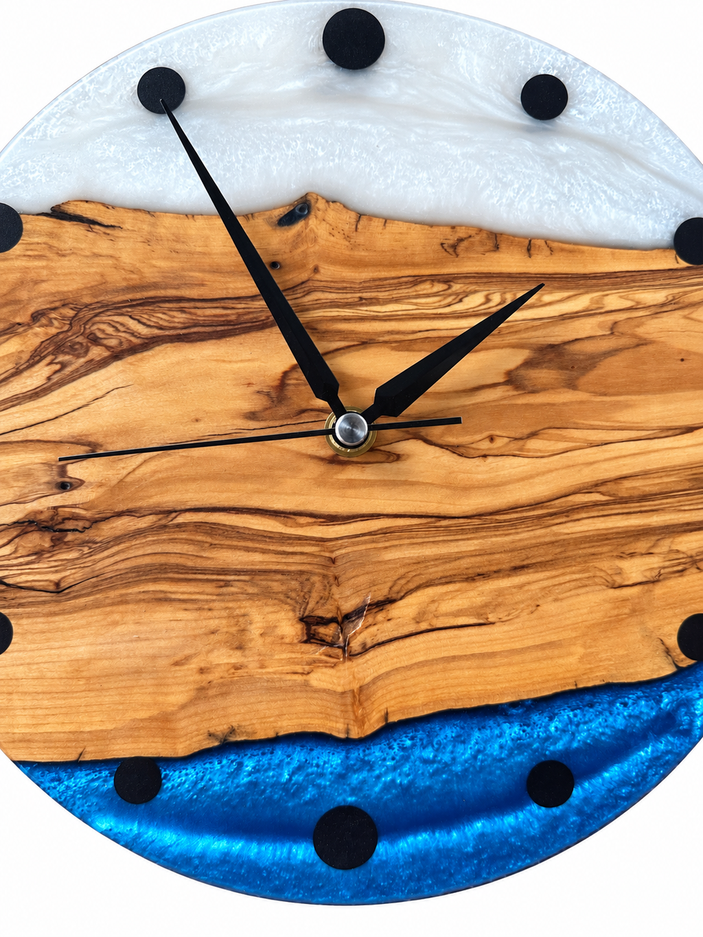Pearl Horizon Olive Wood & Resin Wall Clock — product photograph, view 8