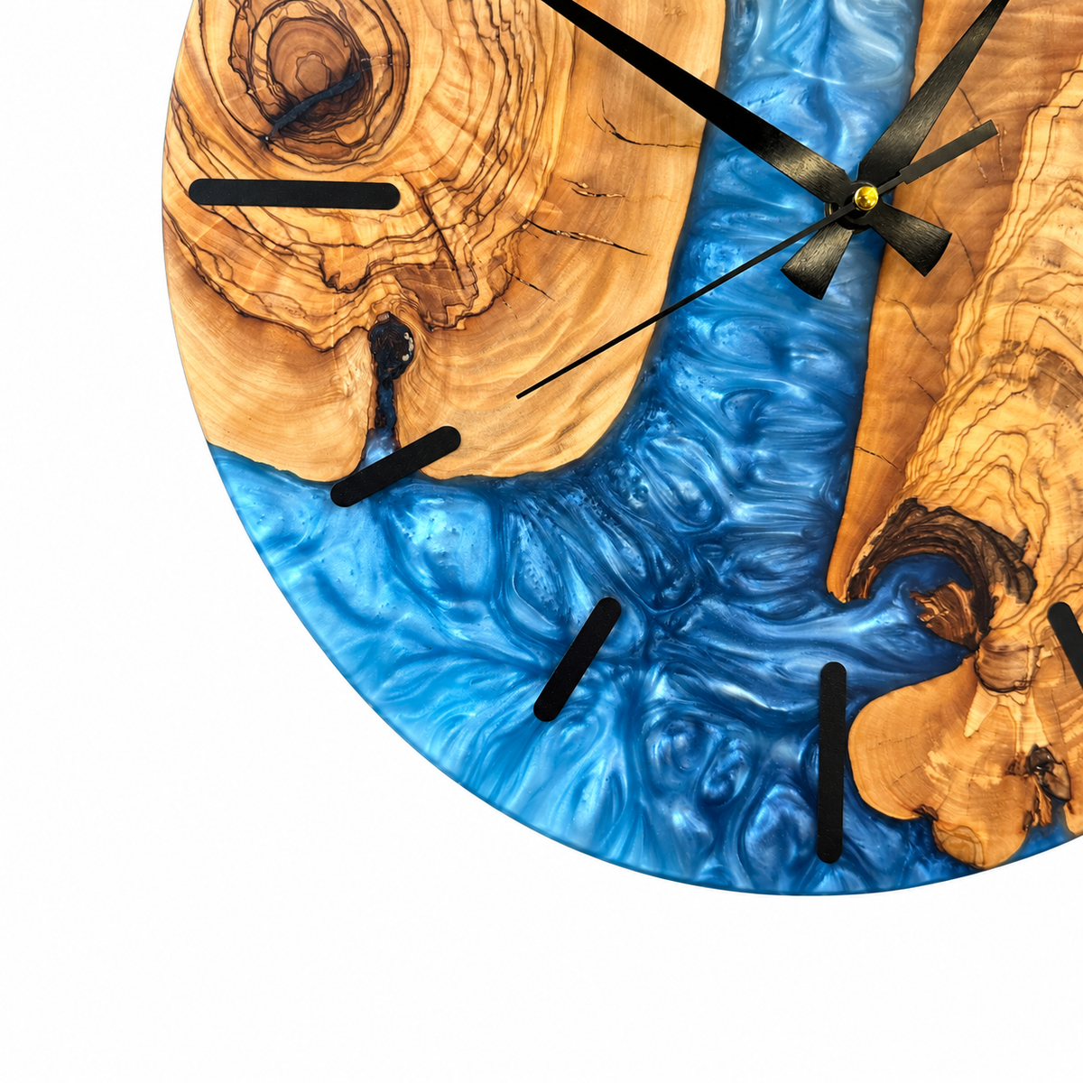 Coastal Inlet Olive Wood & Resin Wall Clock — product photograph, view 3