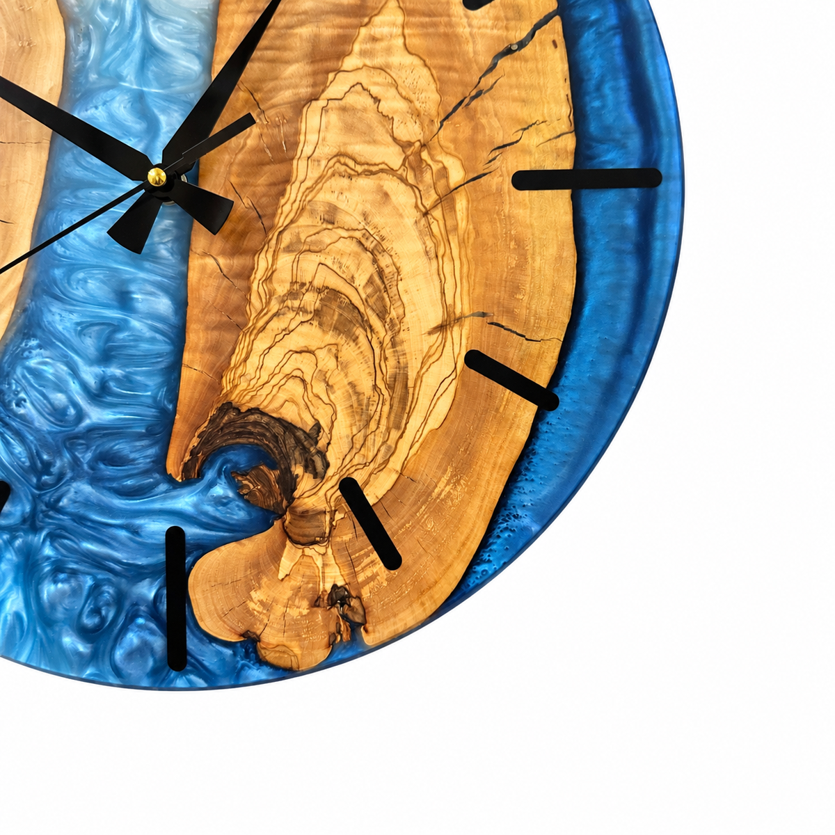 Coastal Inlet Olive Wood & Resin Wall Clock — product photograph, view 6