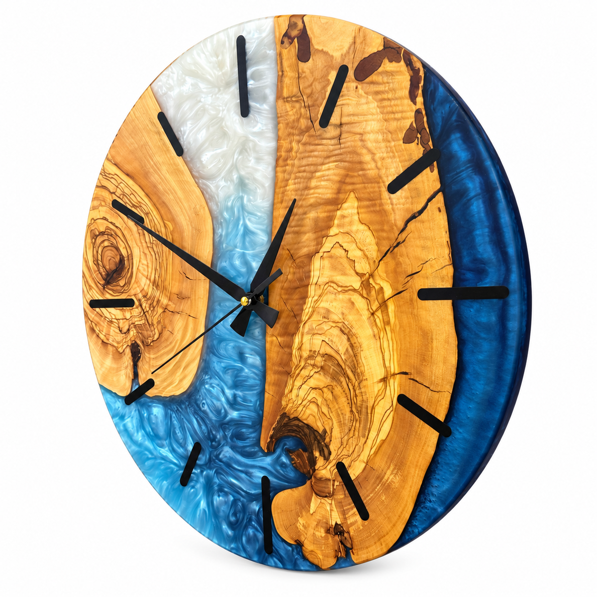 Coastal Inlet Olive Wood & Resin Wall Clock — product photograph, view 10