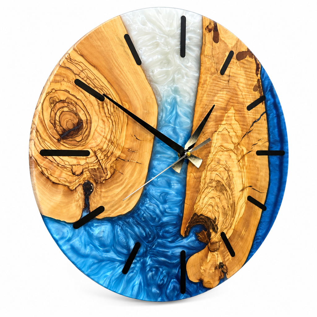 Coastal Inlet Olive Wood & Resin Wall Clock — product photograph, view 2