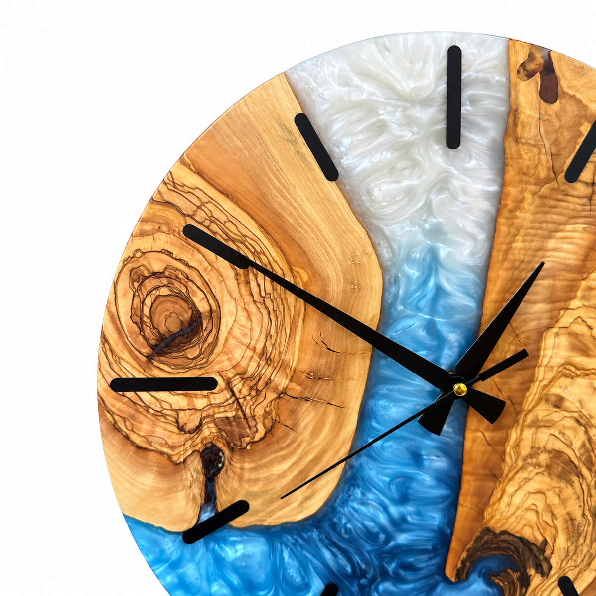 Coastal Inlet Olive Wood & Resin Wall Clock — product photograph, view 5