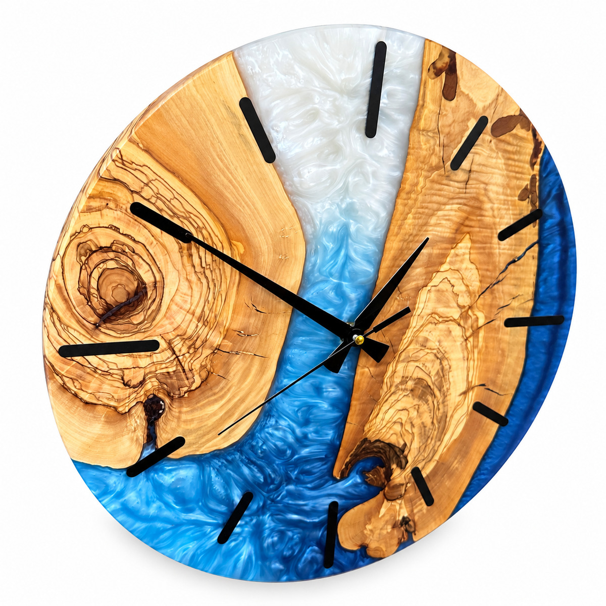 Coastal Inlet Olive Wood & Resin Wall Clock — product photograph, view 4