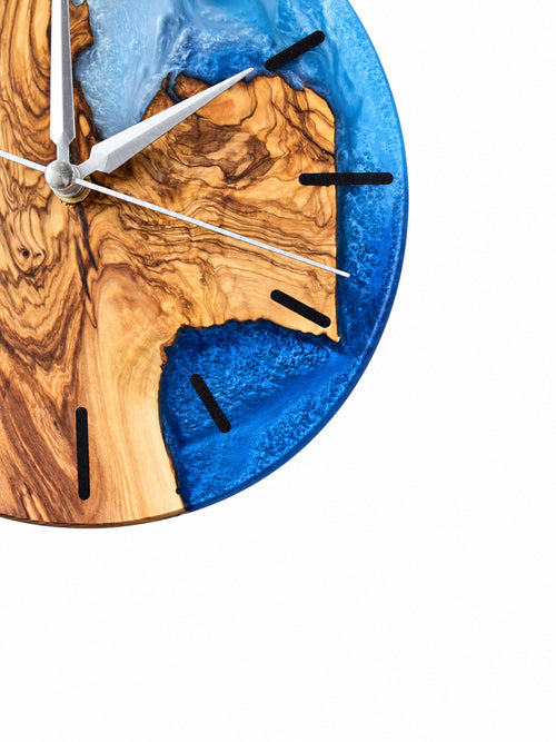 Azure Cape Olive Wood & Resin Wall Clock — product photograph, view 2