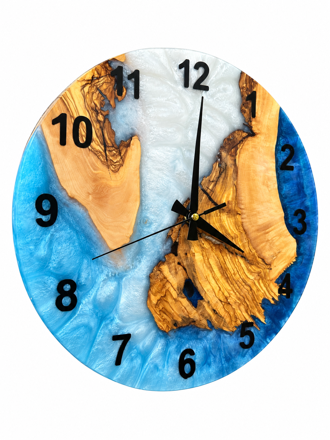 Pearl Blue Islands Olive Wood & Resin Wall Clock — product photograph, view 4