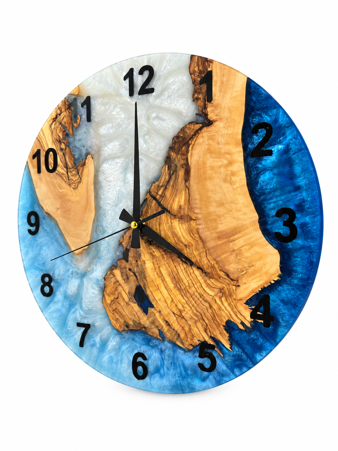 Pearl Blue Islands Olive Wood & Resin Wall Clock — product photograph, view 3