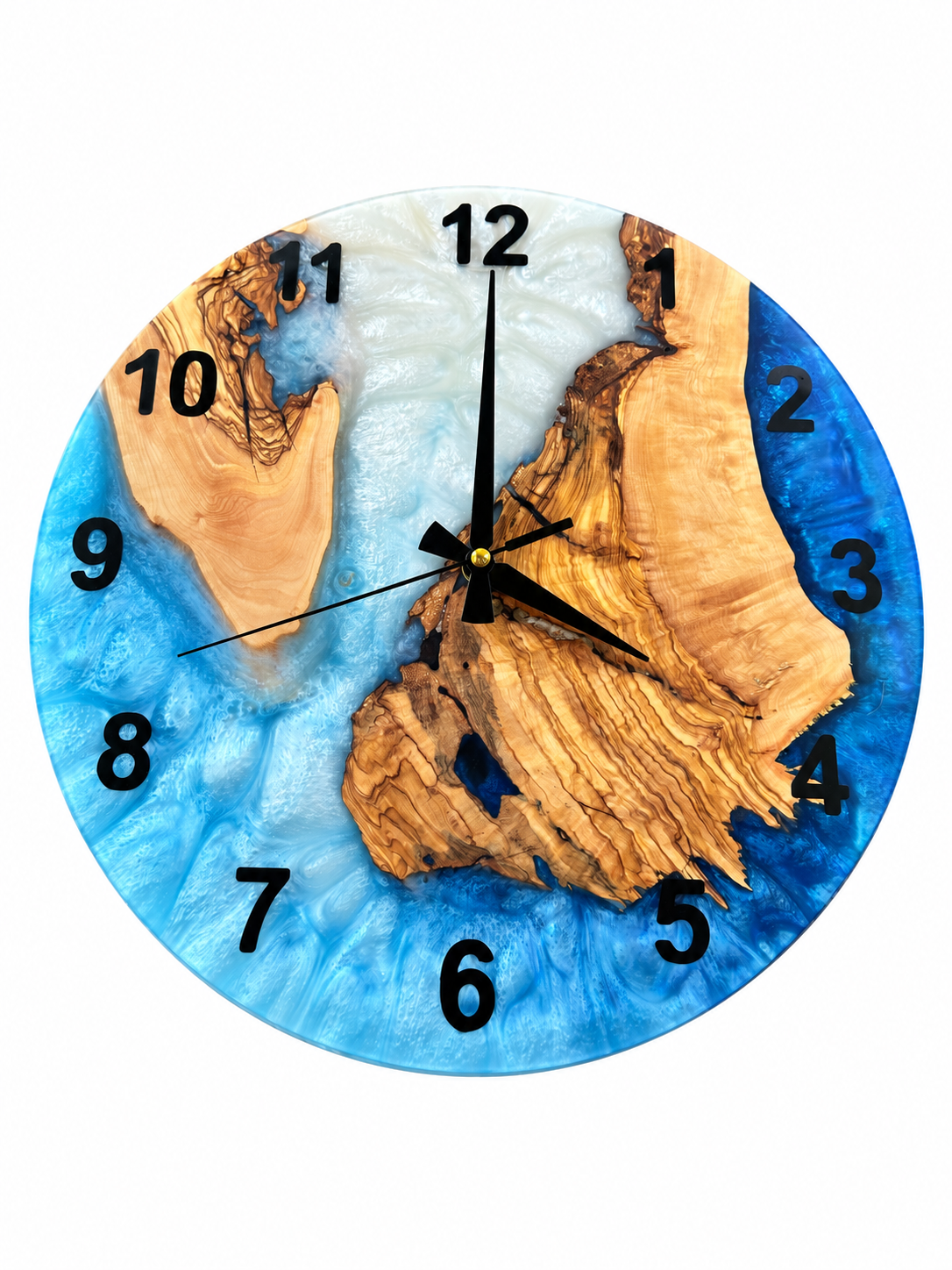 Pearl Blue Islands Olive Wood & Resin Wall Clock — product photograph, view 2