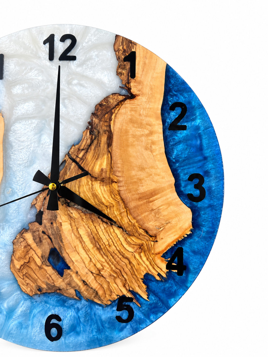 Pearl Blue Islands Olive Wood & Resin Wall Clock — product photograph, view 5