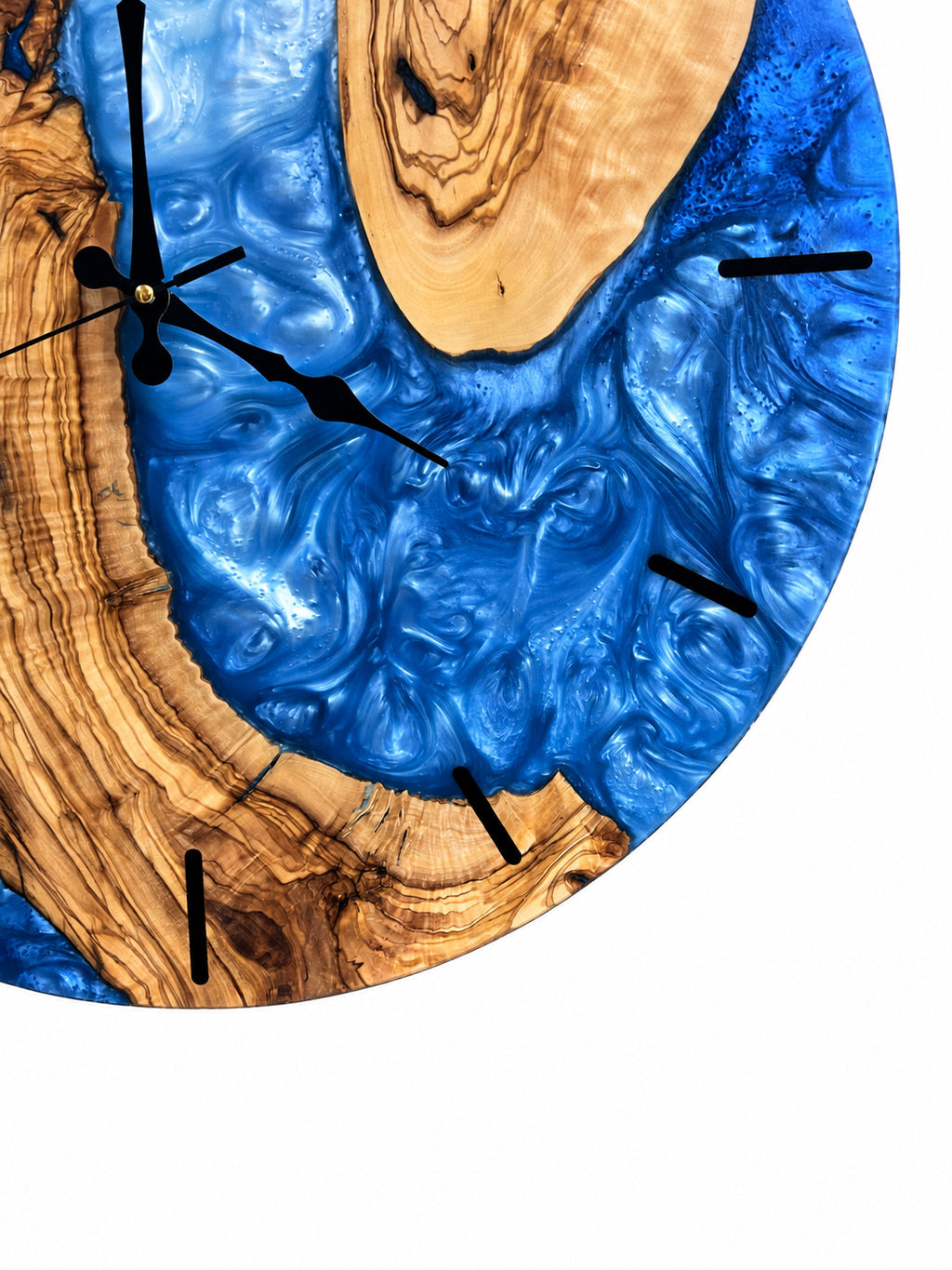 Blue Atoll Olive Wood & Resin Wall Clock — product photograph, view 6