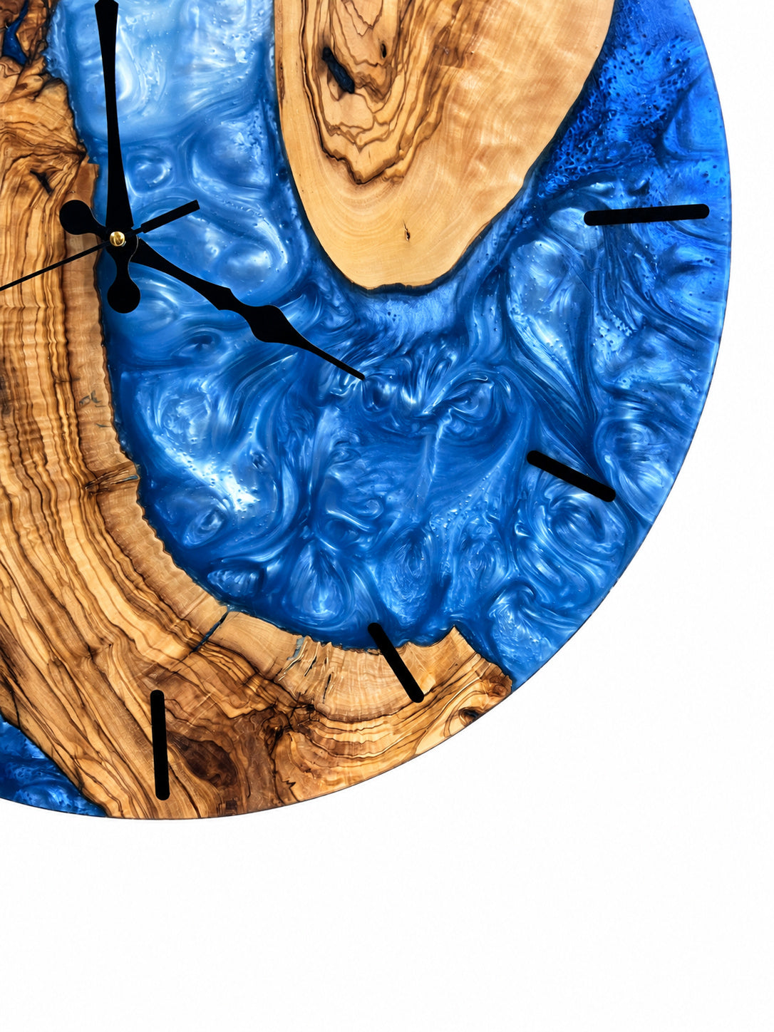 Blue Atoll Olive Wood & Resin Wall Clock — product photograph, view 6