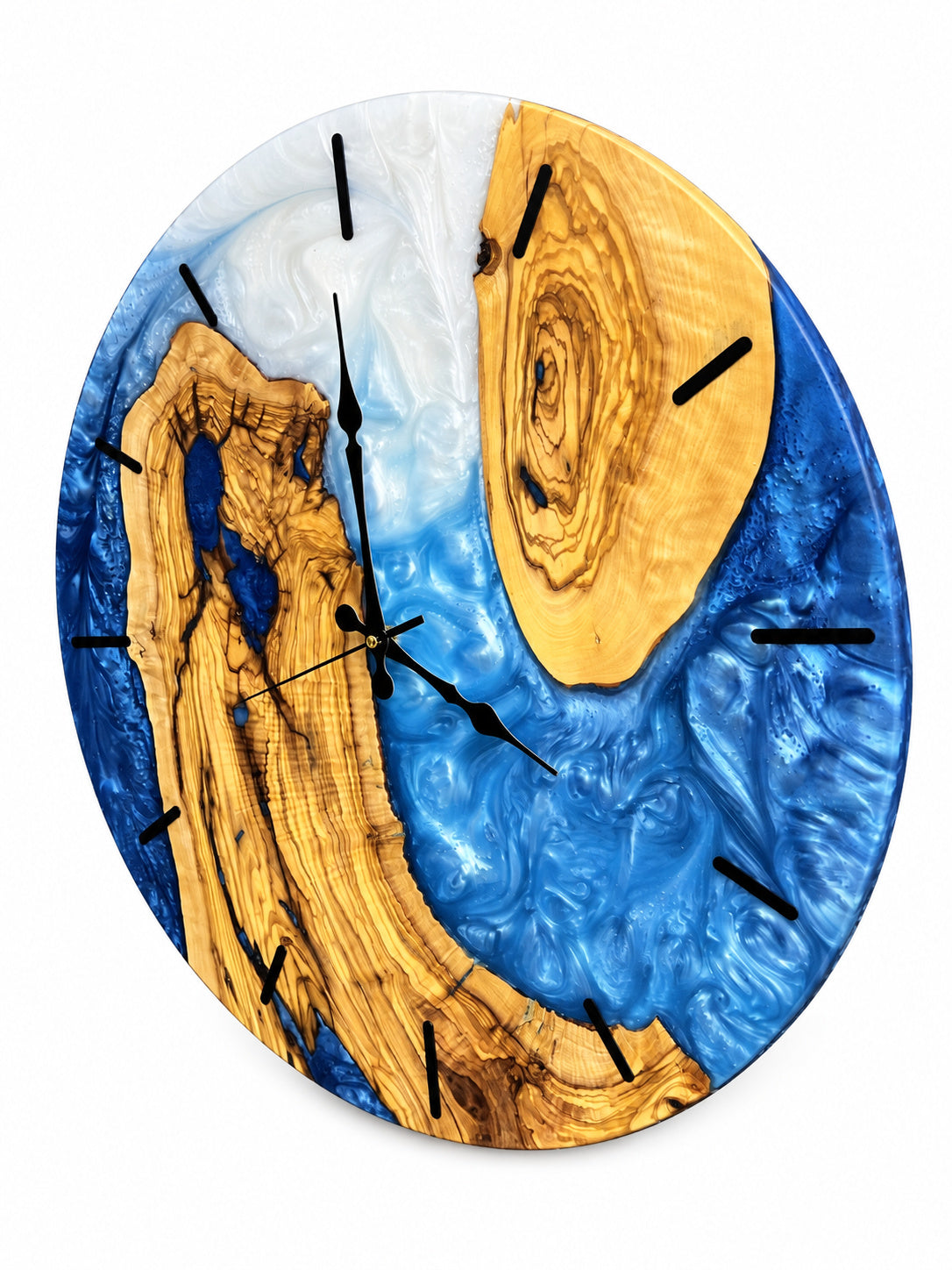 Blue Atoll Olive Wood & Resin Wall Clock — product photograph, view 5