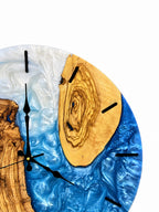Blue Atoll Olive Wood & Resin Wall Clock — product photograph, view 4