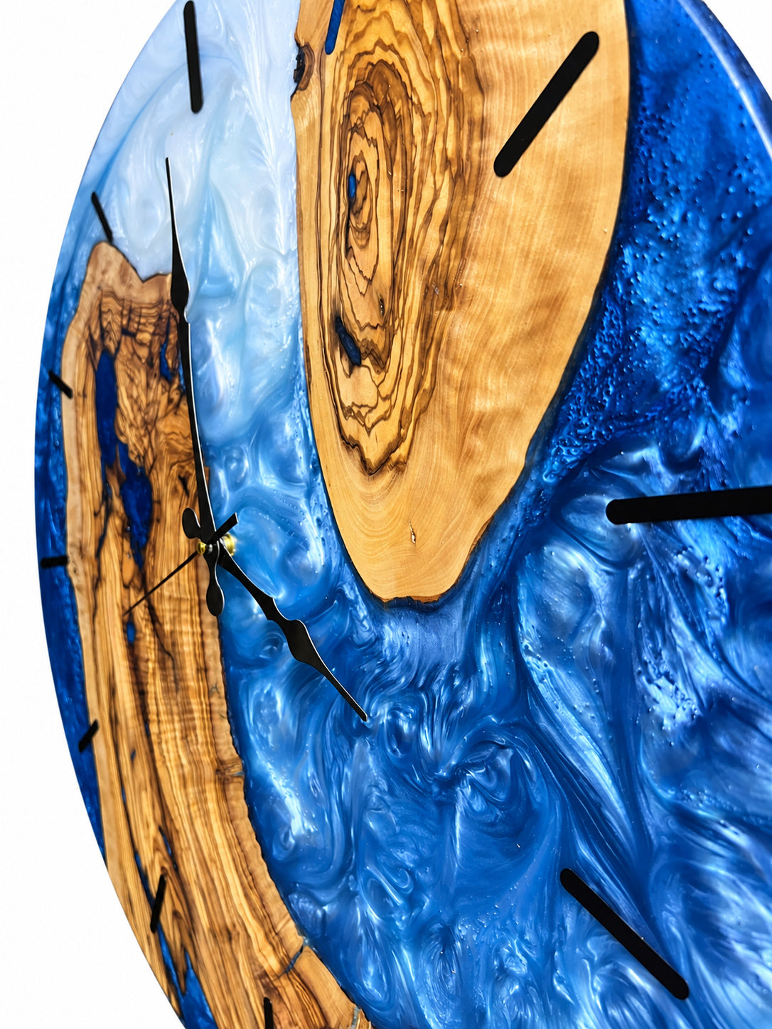 Blue Atoll Olive Wood & Resin Wall Clock — product photograph, view 19