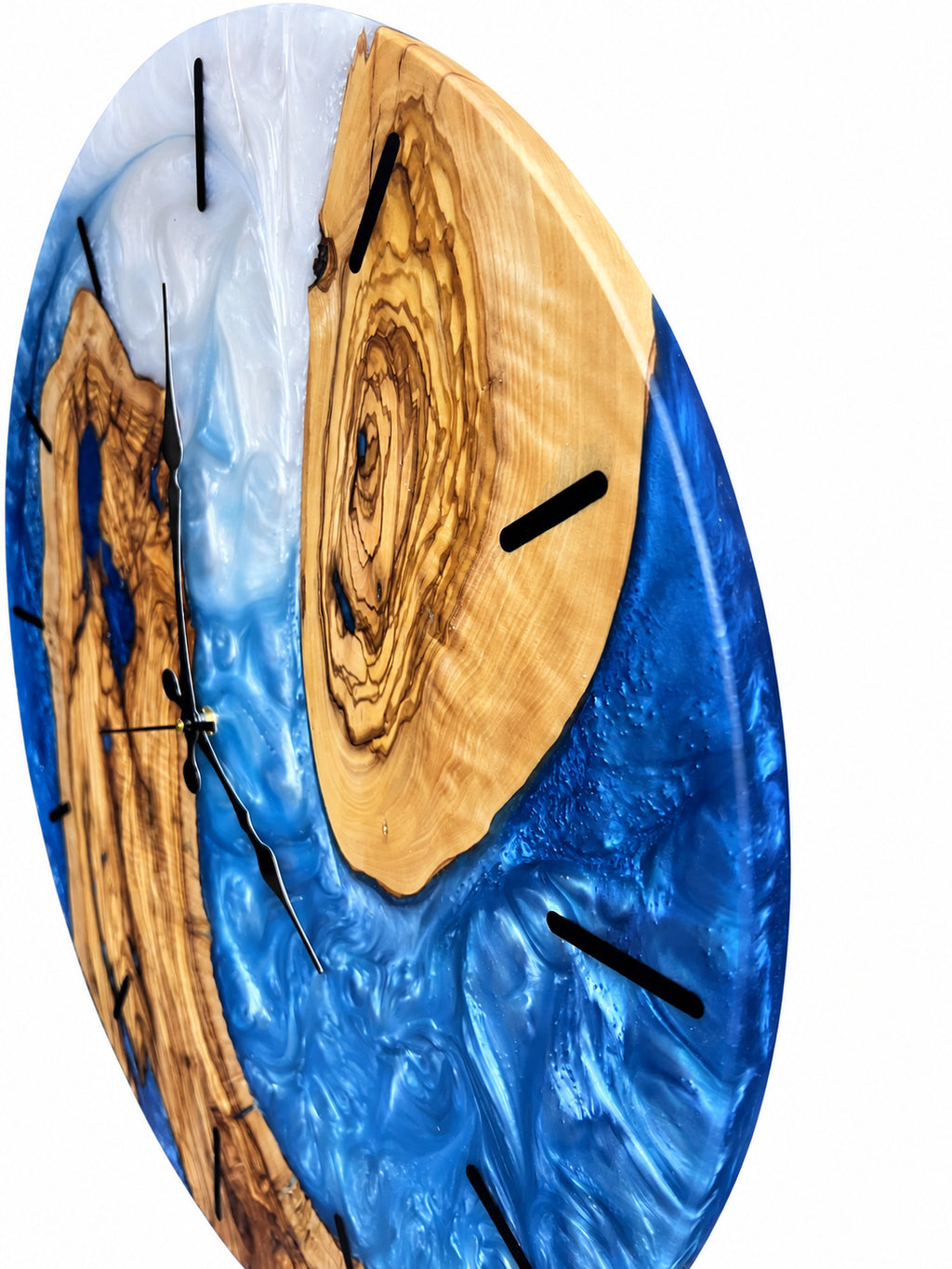 Blue Atoll Olive Wood & Resin Wall Clock — product photograph, view 15