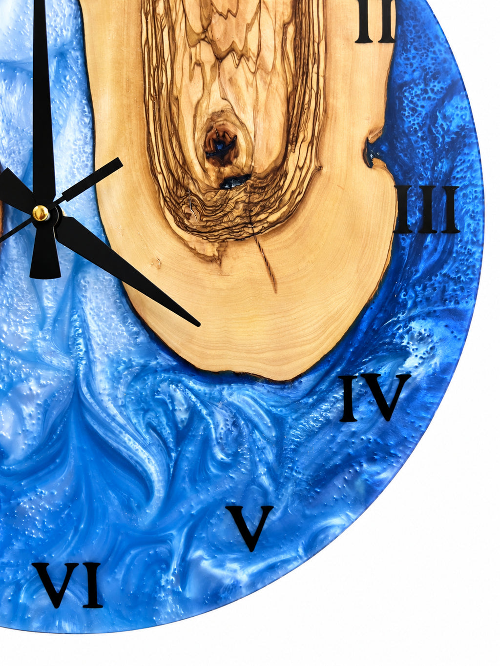 Blue Atoll Olive Wood & Resin Wall Clock — product photograph, view 14