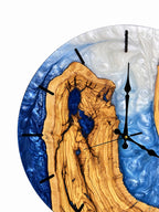 Blue Atoll Olive Wood & Resin Wall Clock — product photograph, view 13