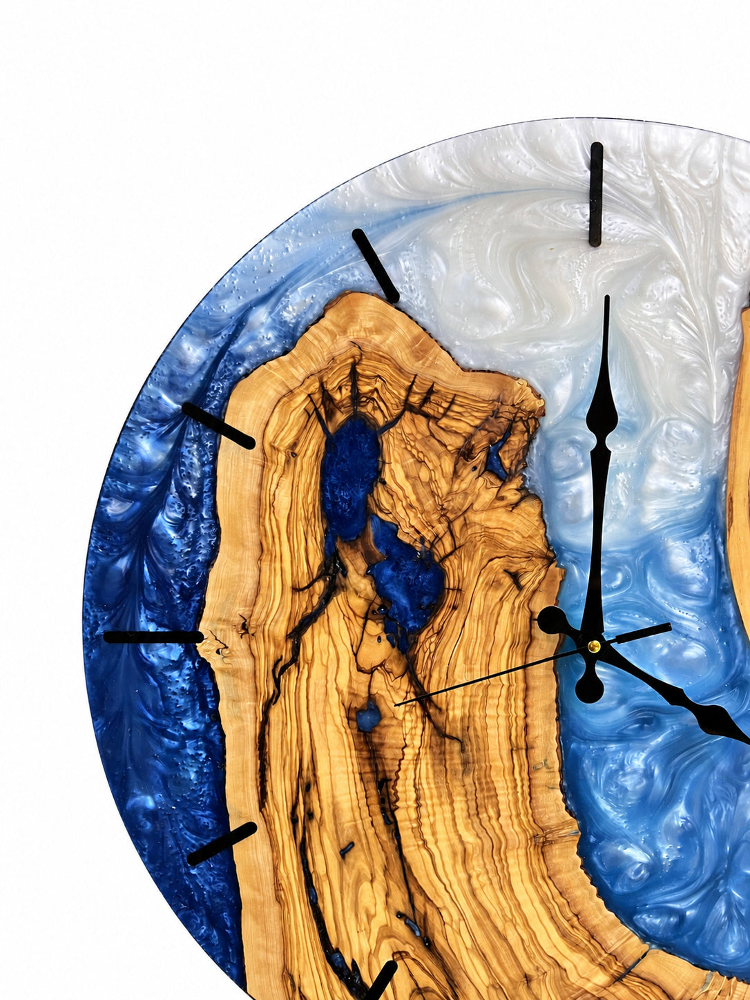 Blue Atoll Olive Wood & Resin Wall Clock — product photograph, view 13