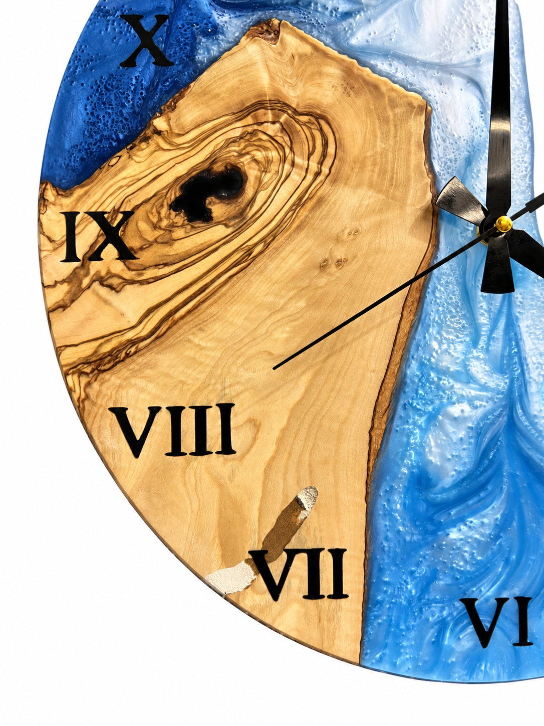 Blue Atoll Olive Wood & Resin Wall Clock — product photograph, view 16