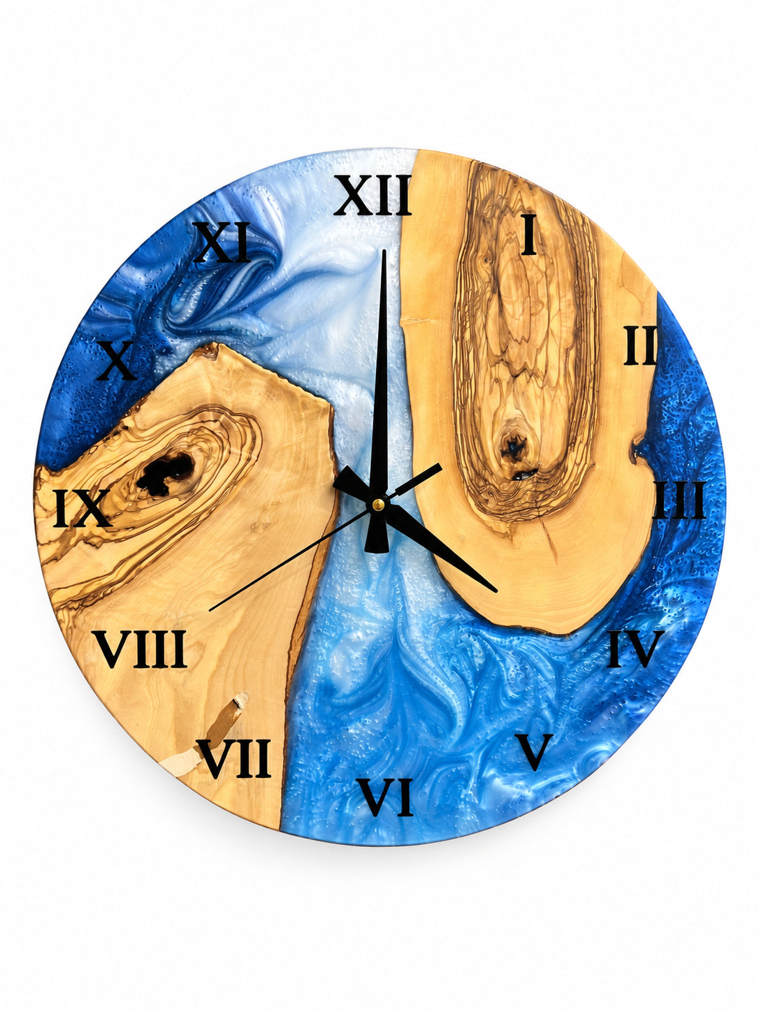Blue Atoll Olive Wood & Resin Wall Clock — product photograph, view 2