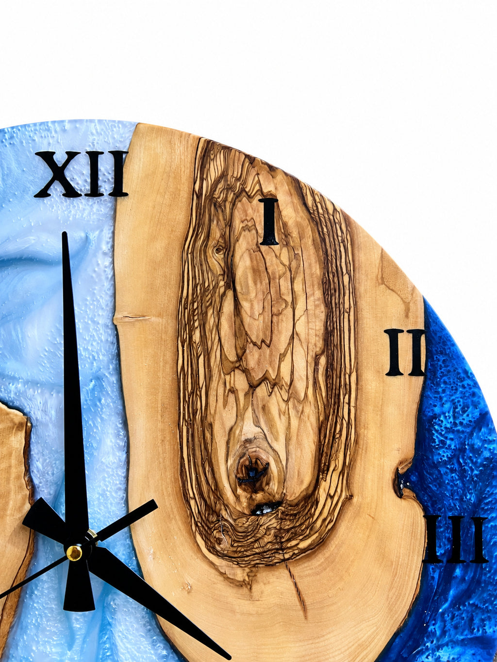 Blue Atoll Olive Wood & Resin Wall Clock — product photograph, view 9