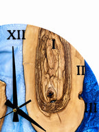 Blue Atoll Olive Wood & Resin Wall Clock — product photograph, view 9