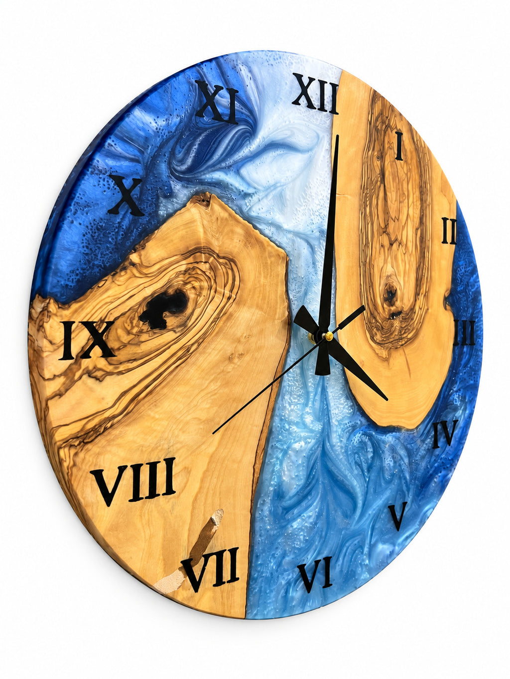 Blue Atoll Olive Wood & Resin Wall Clock — product photograph, view 7