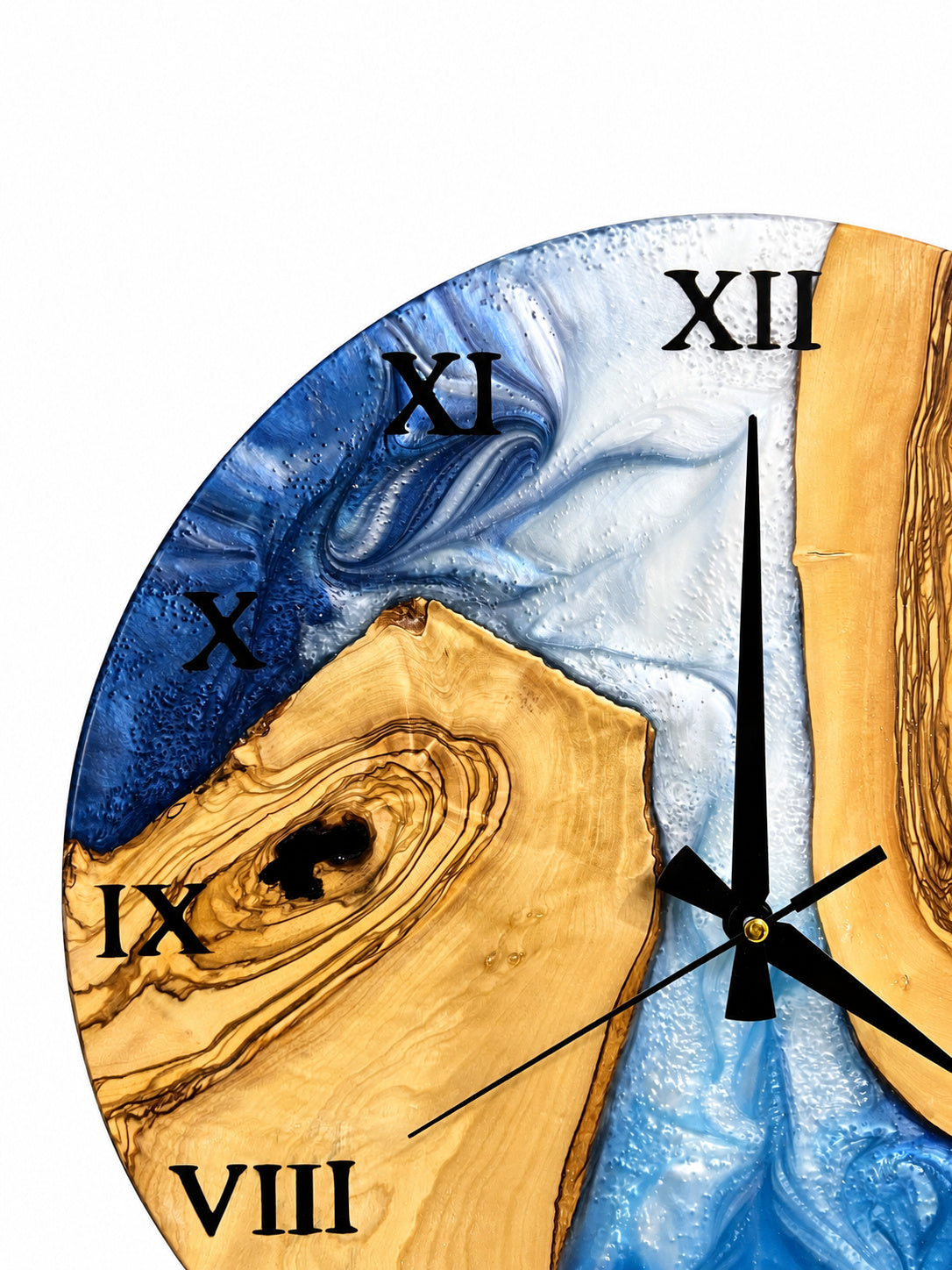 Blue Atoll Olive Wood & Resin Wall Clock — product photograph, view 10