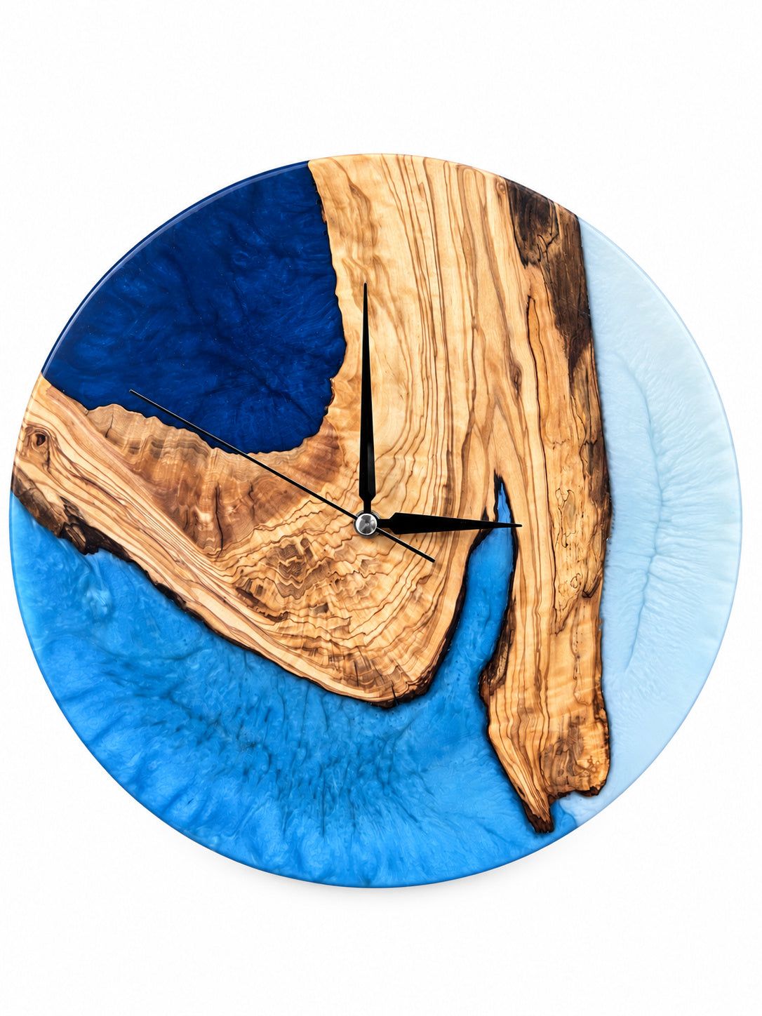 Blue Geometry Olive Wood & Resin Wall Clock — product photograph, view 2