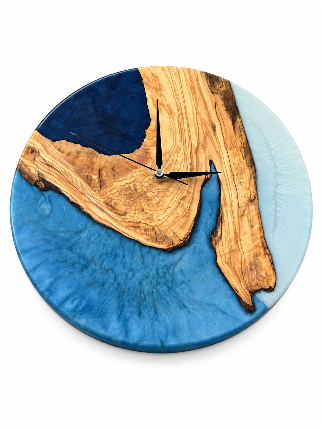 Blue Geometry Olive Wood & Resin Wall Clock — product photograph, view 3