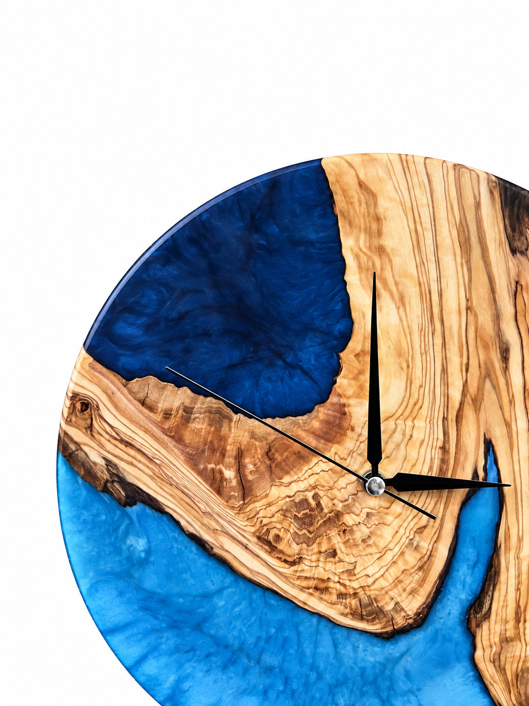 Blue Geometry Olive Wood & Resin Wall Clock — product photograph, view 4