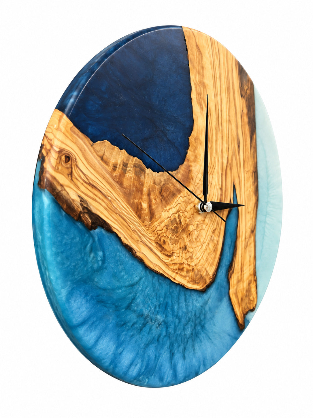 Blue Geometry Olive Wood & Resin Wall Clock — product photograph, view 5