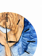 Blue Hourglass Olive Wood & Resin Wall Clock — product photograph, view 5