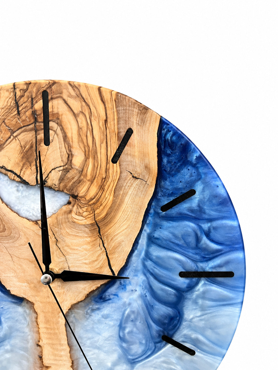 Blue Hourglass Olive Wood & Resin Wall Clock — product photograph, view 5