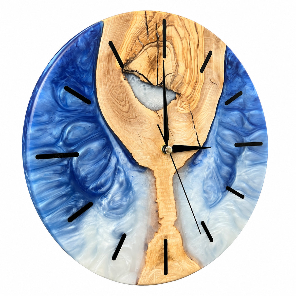 Blue Hourglass Olive Wood & Resin Wall Clock — product photograph, view 2