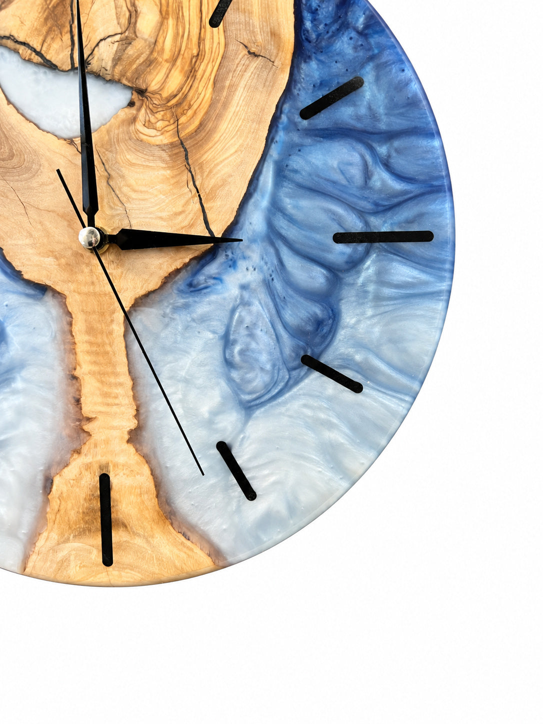 Blue Hourglass Olive Wood & Resin Wall Clock — product photograph, view 8