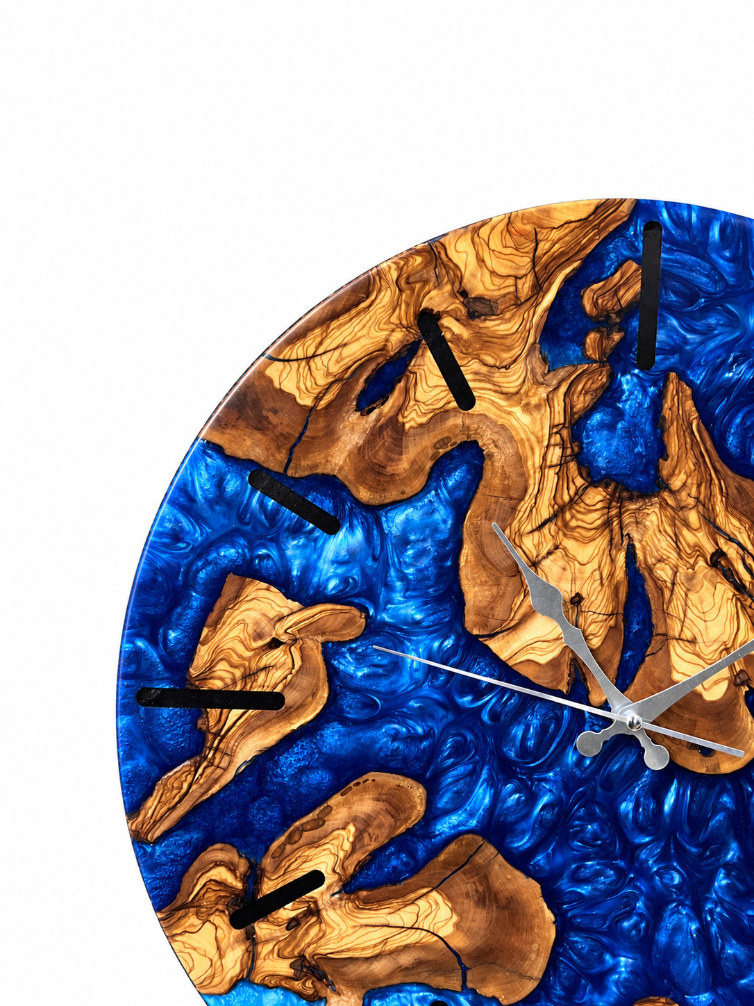 Sapphire Archipelago Olive Wood & Resin Wall Clock — product photograph, view 2