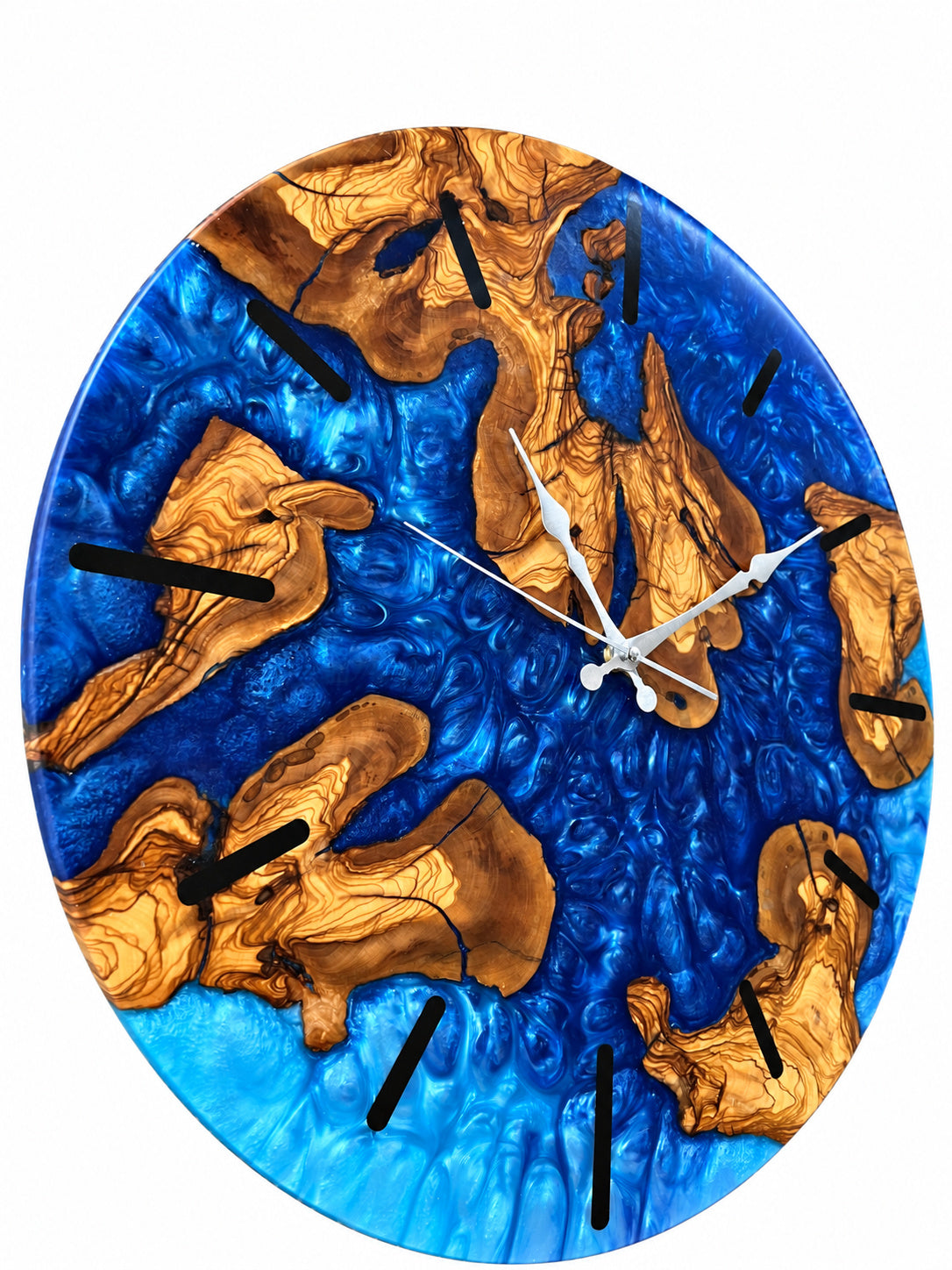 Sapphire Archipelago Olive Wood & Resin Wall Clock — product photograph, view 5