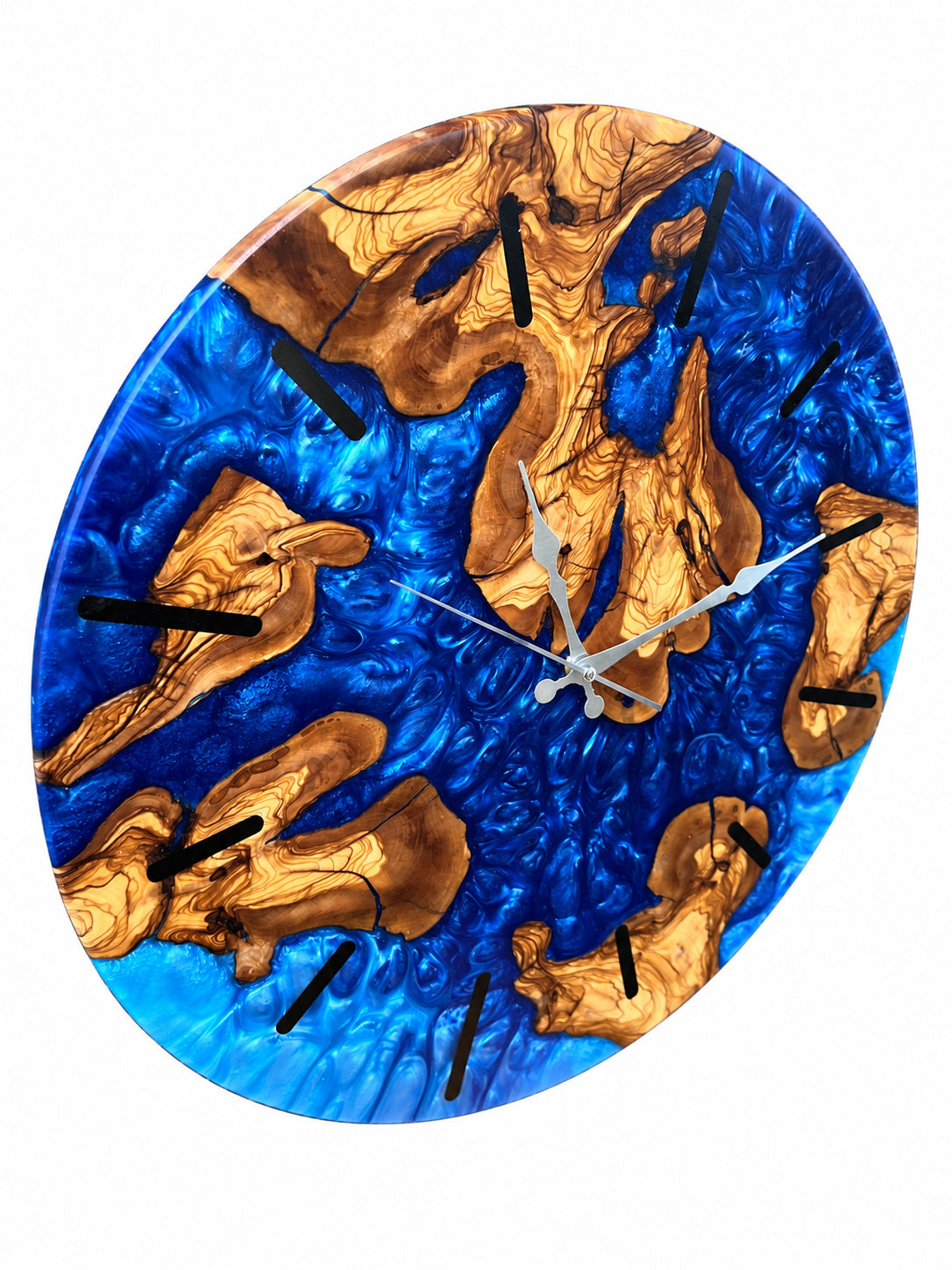 Sapphire Archipelago Olive Wood & Resin Wall Clock — product photograph, view 4