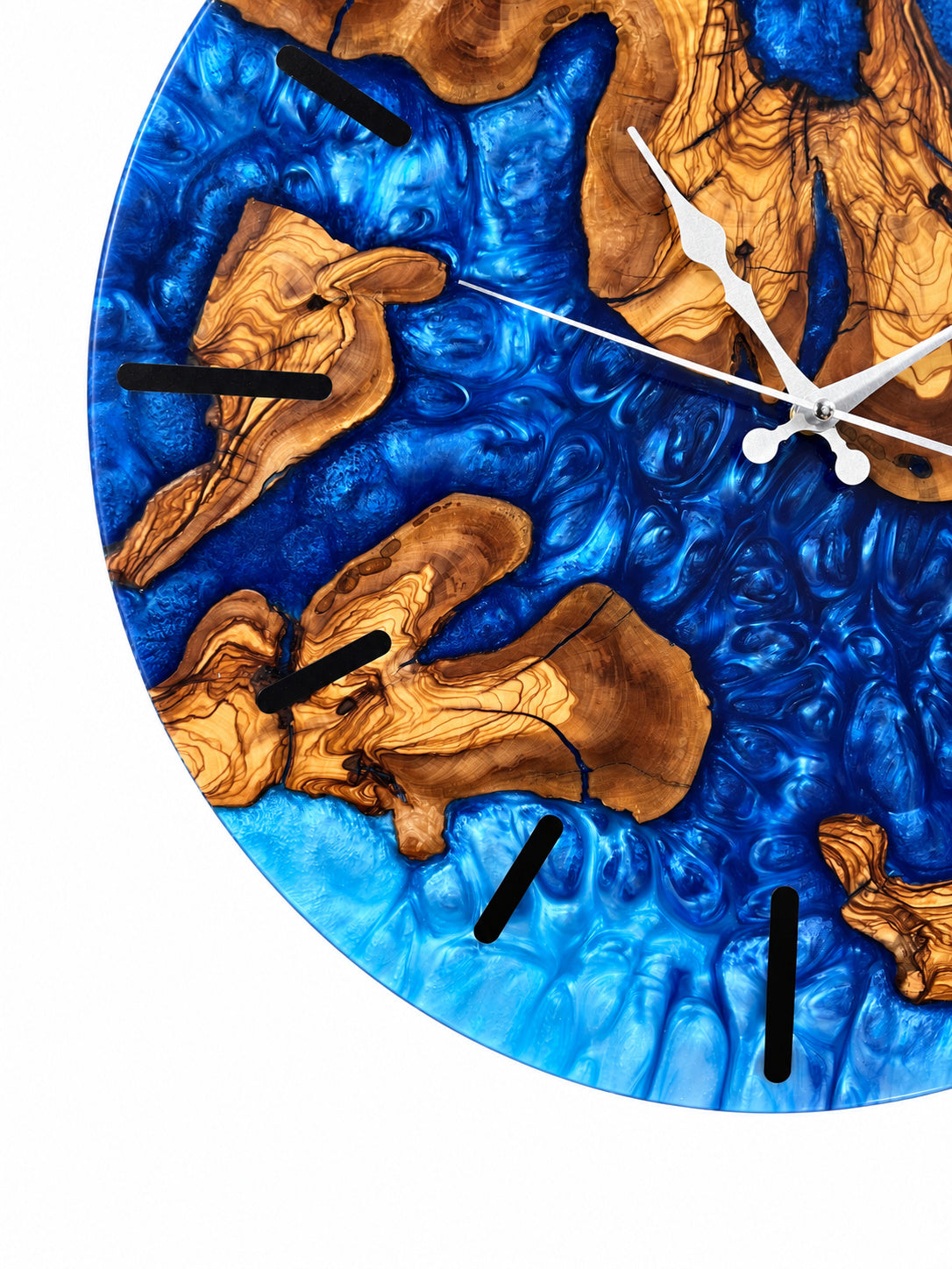 Sapphire Archipelago Olive Wood & Resin Wall Clock — product photograph, view 3