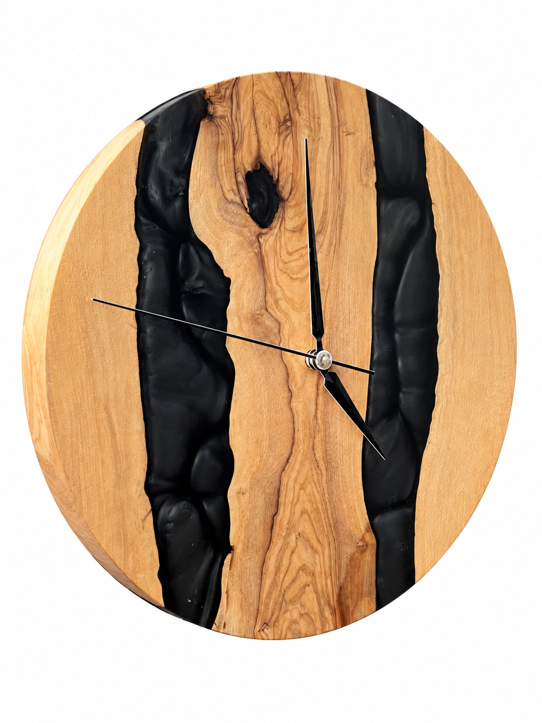 Twin Midnight Rivers Olive Wood & Resin Wall Clock — product photograph, view 5