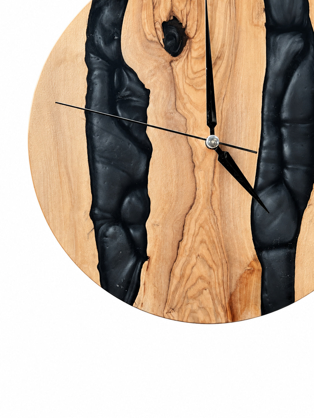 Twin Midnight Rivers Olive Wood & Resin Wall Clock — product photograph, view 8
